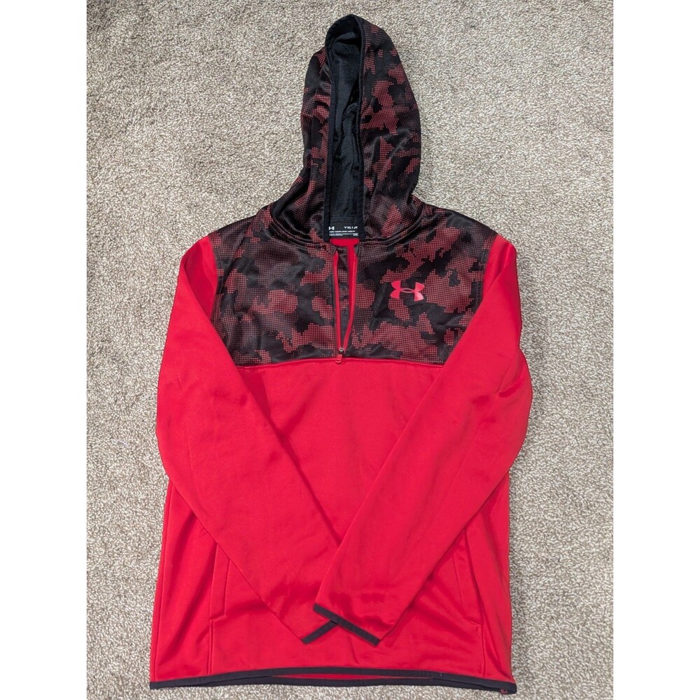 Youth XL Under Armour Hoodie Loose Fit Coldgear Red Black Quarter Zip Nice